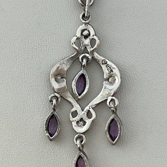 Amethyst & Marcasite 925 Sterling Silver Pendant - Picture 4 of 5